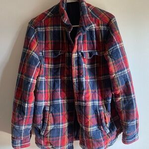 Plaid Red and Blue Lightweight Shirt Jacket with Relaxed Fit